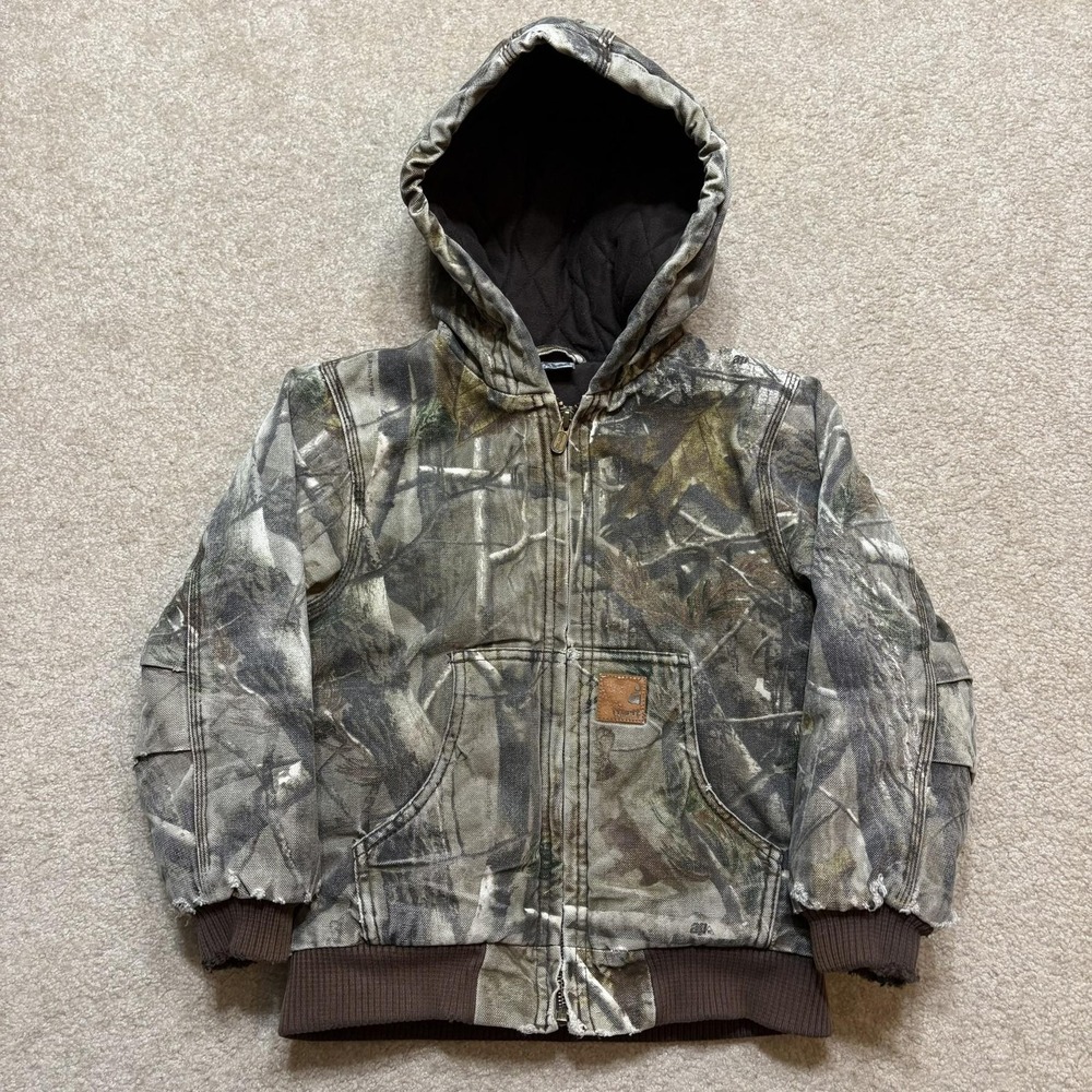 Carhartt Realtree Camo Jacket Youth XS 6 Hooded Canvas Quilted Bomber Insulated
